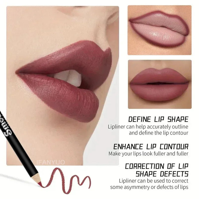 12 Color Matte Lipliner Pencil Plumping Stain Lipstick
