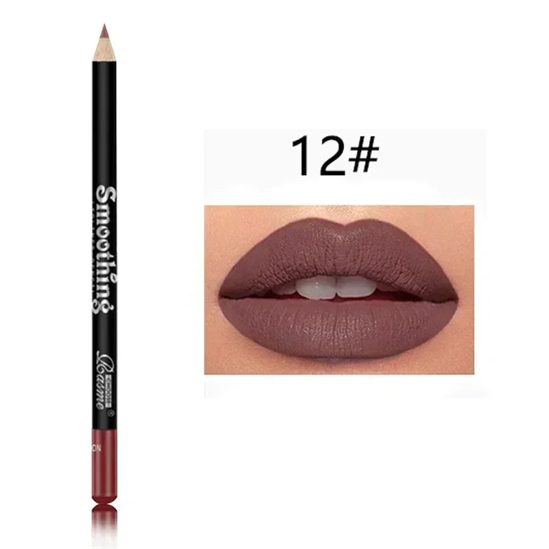 12 Color Matte Lipliner Pencil Plumping Stain Lipstick