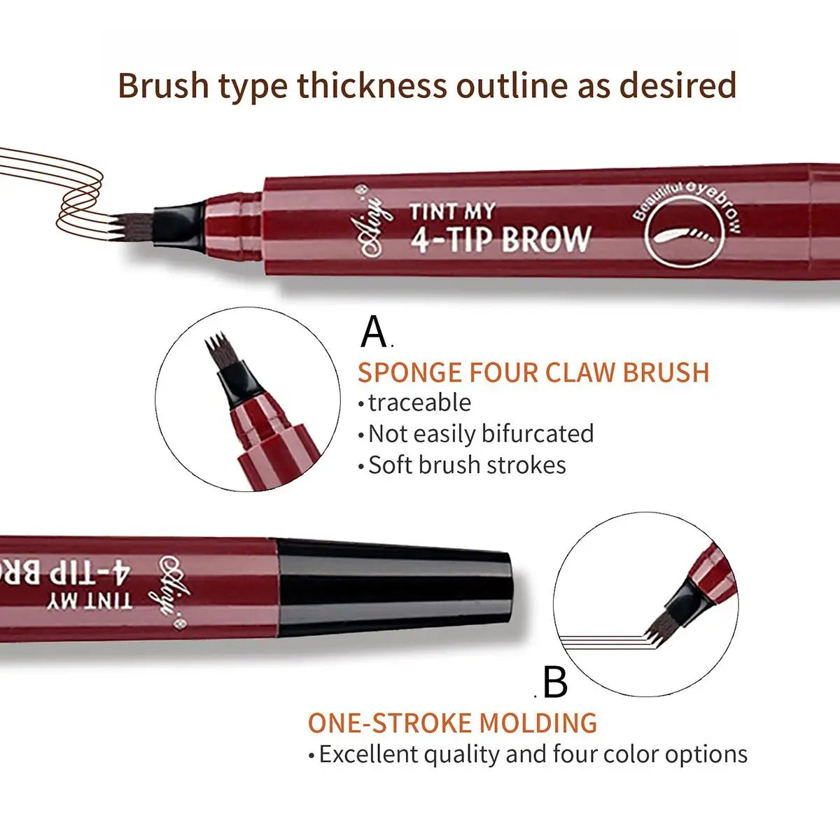 Waterproof Eyebrow Pencil, Quad Eyebrow Pencil (Natural Look)