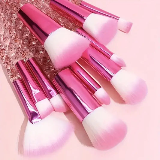 10pcs Elegant Crystal & Rose Golden Makeup Brush Set