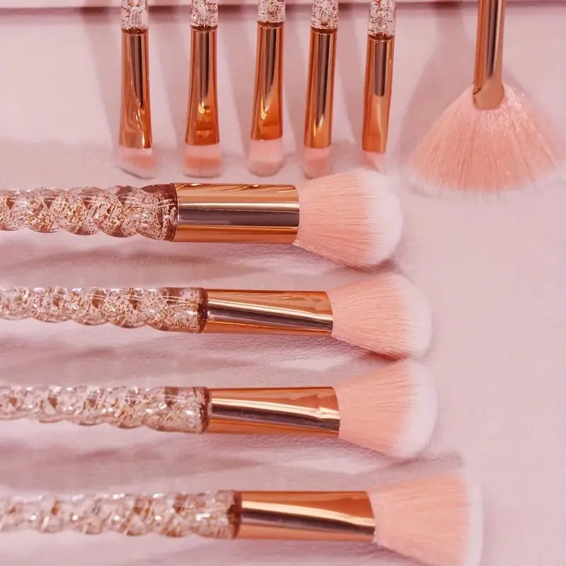 10pcs Elegant Crystal & Rose Golden Makeup Brush Set