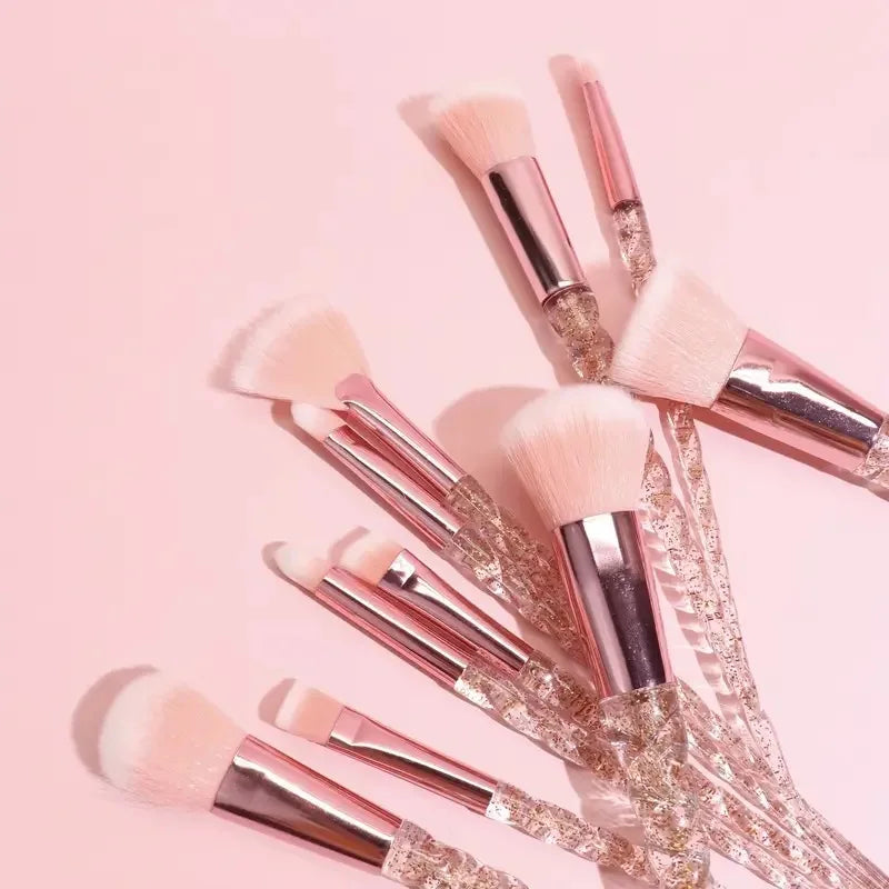 10pcs Elegant Crystal & Rose Golden Makeup Brush Set