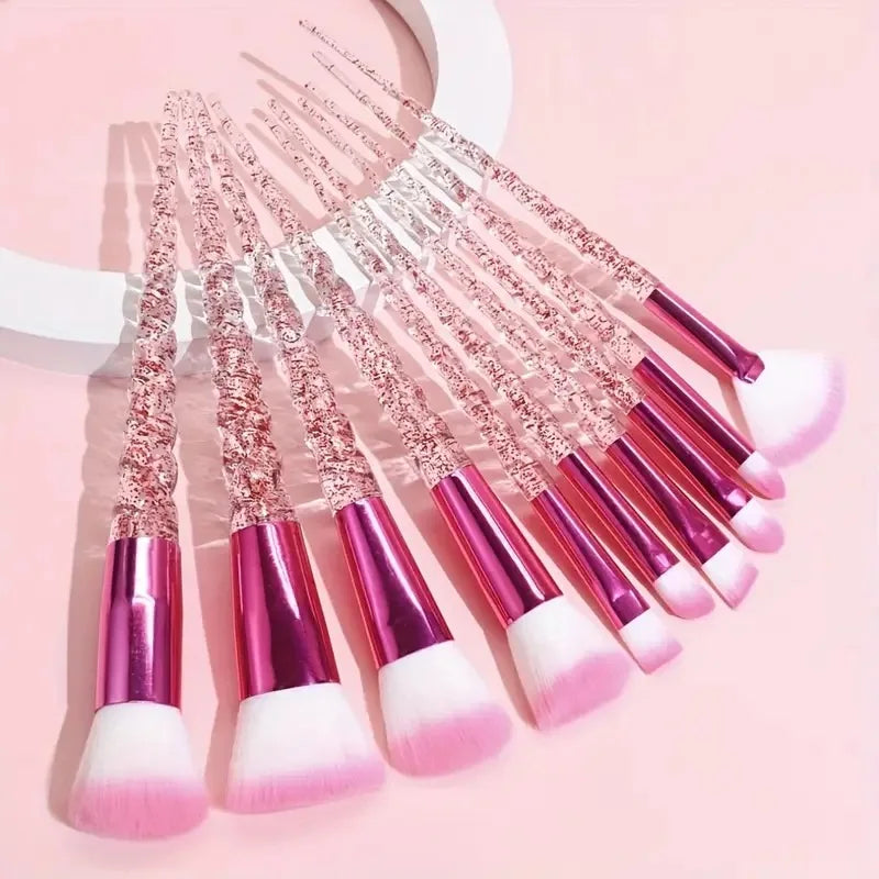 10pcs Elegant Crystal & Rose Golden Makeup Brush Set