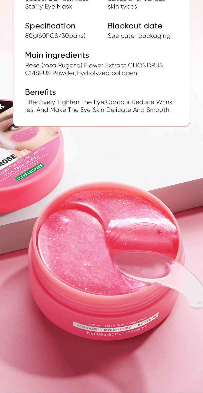 60pcs Rose Starry Collagen Eye Mask Anti Dark Circles !