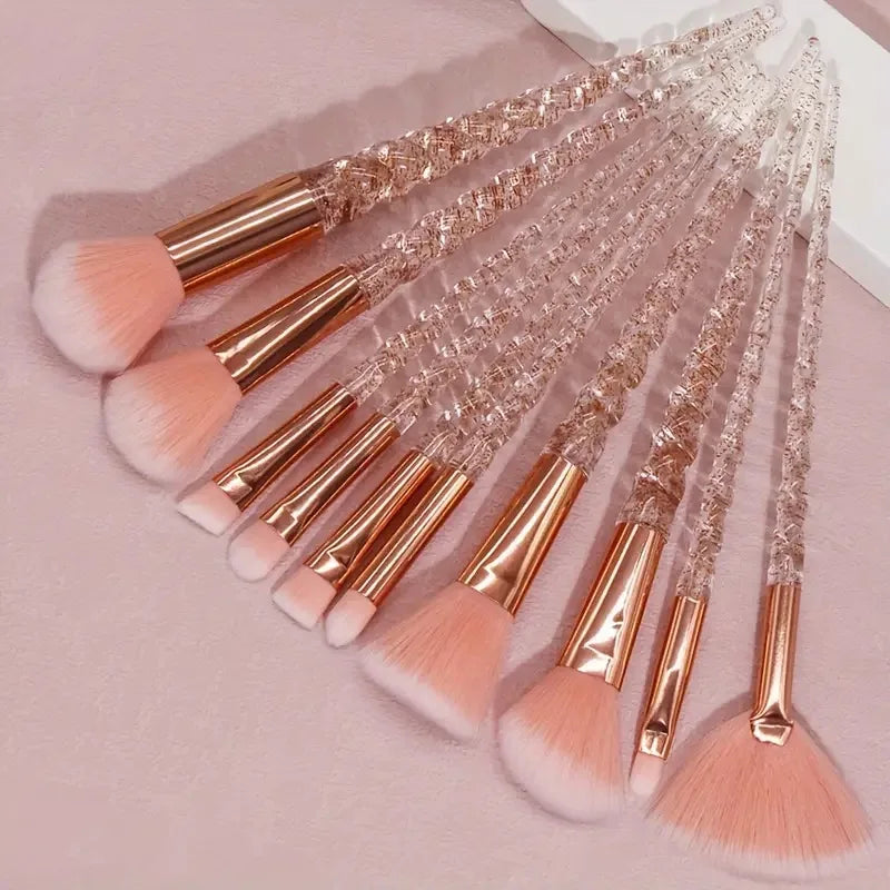 10pcs Elegant Crystal & Rose Golden Makeup Brush Set