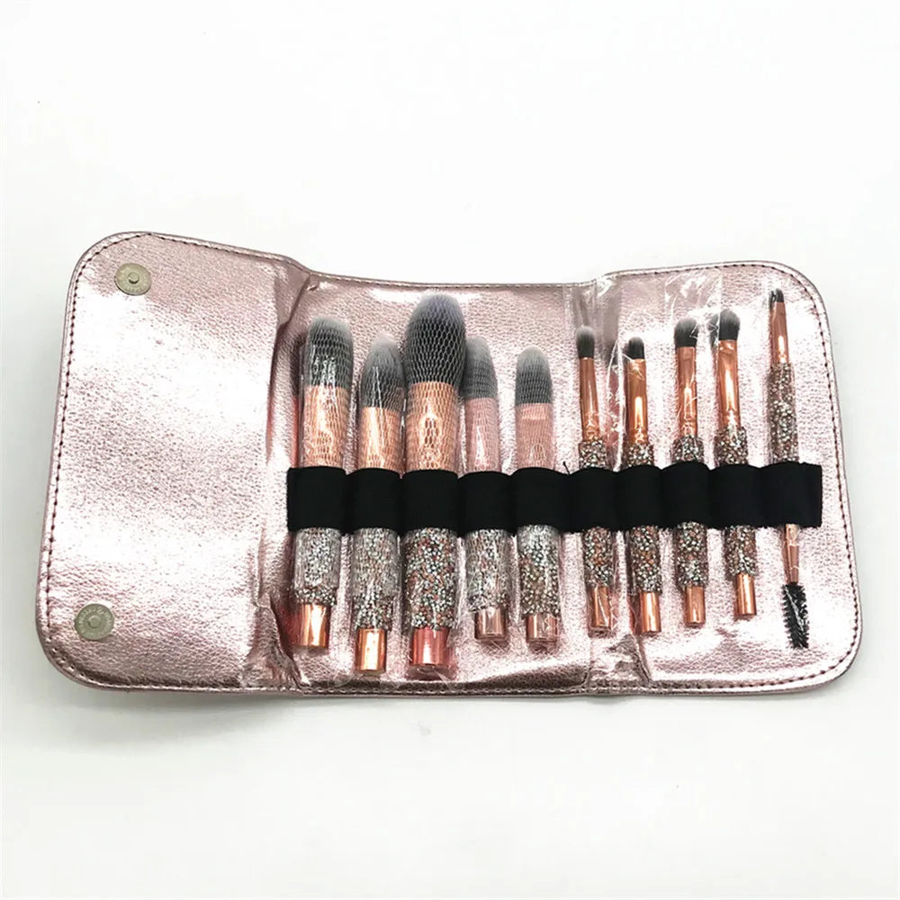 diamond studded makeup brushes set