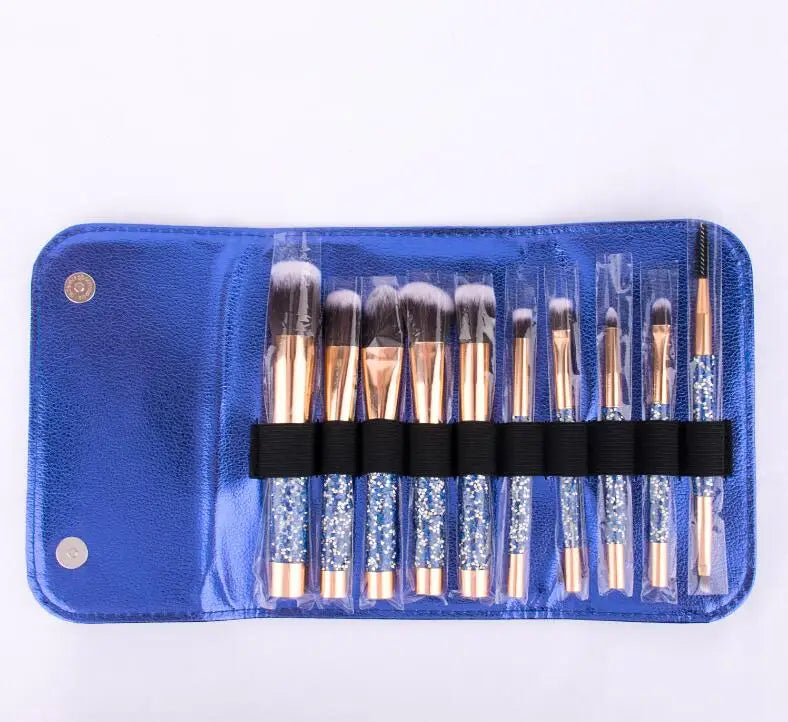 diamond studded makeup brushes set