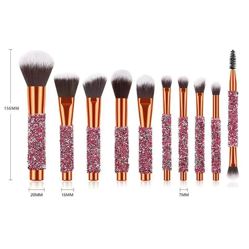 diamond studded makeup brushes set
