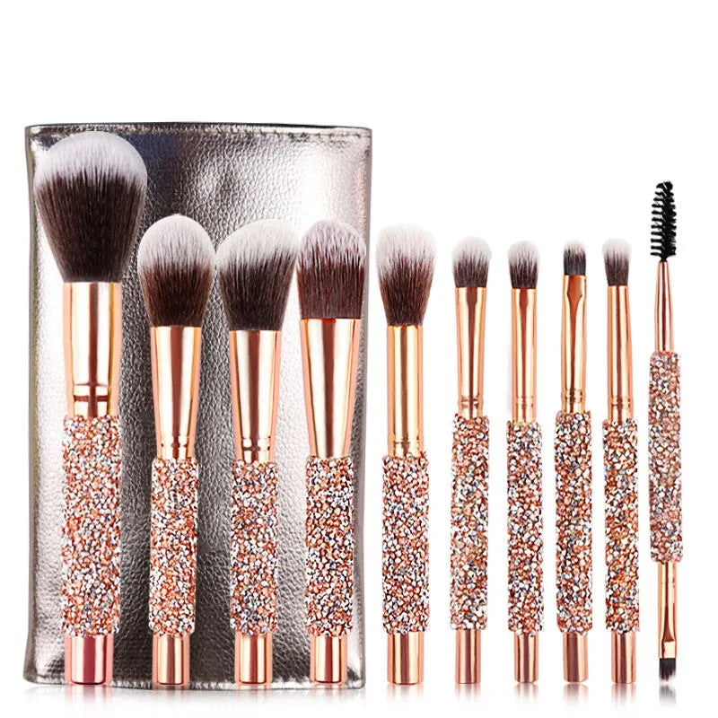 diamond studded makeup brushes set