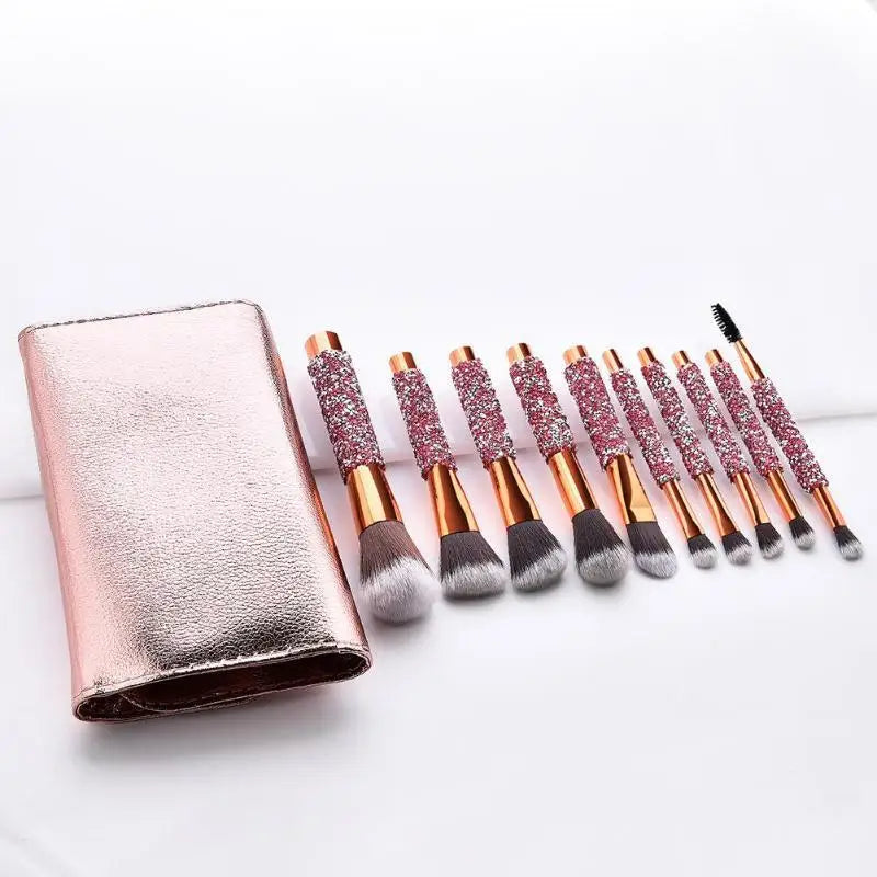diamond studded makeup brushes set