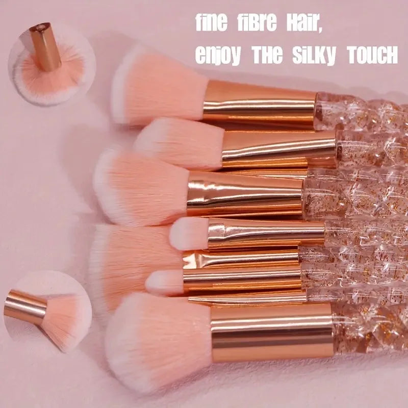 10pcs Elegant Crystal & Rose Golden Makeup Brush Set
