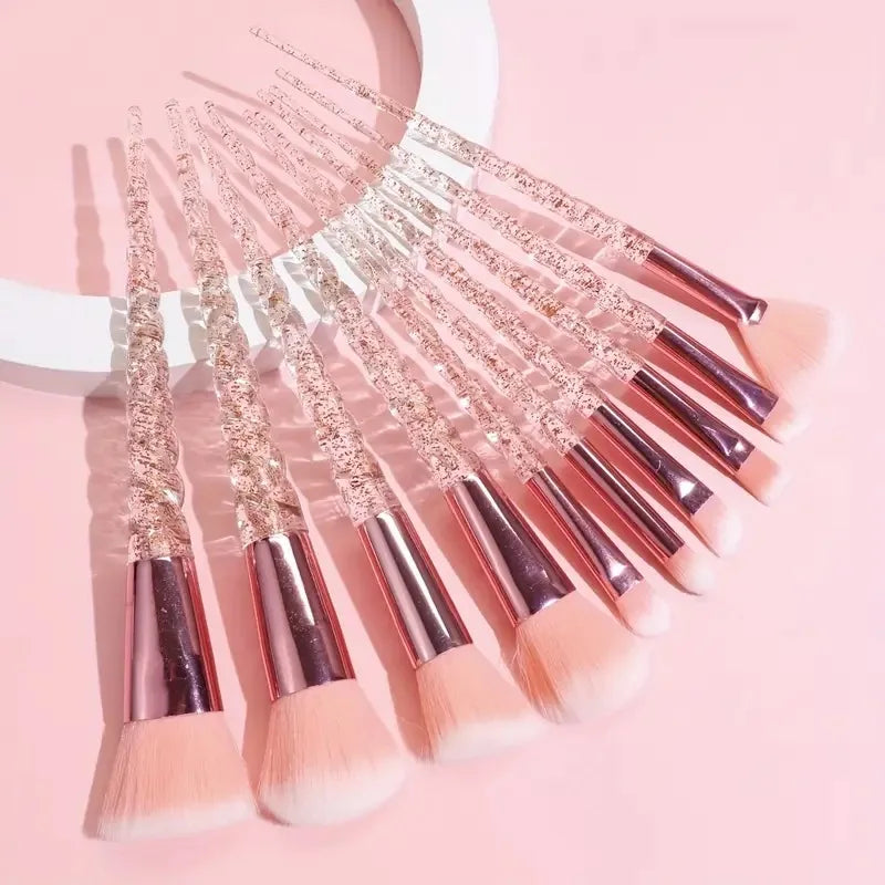 10pcs Elegant Crystal & Rose Golden Makeup Brush Set