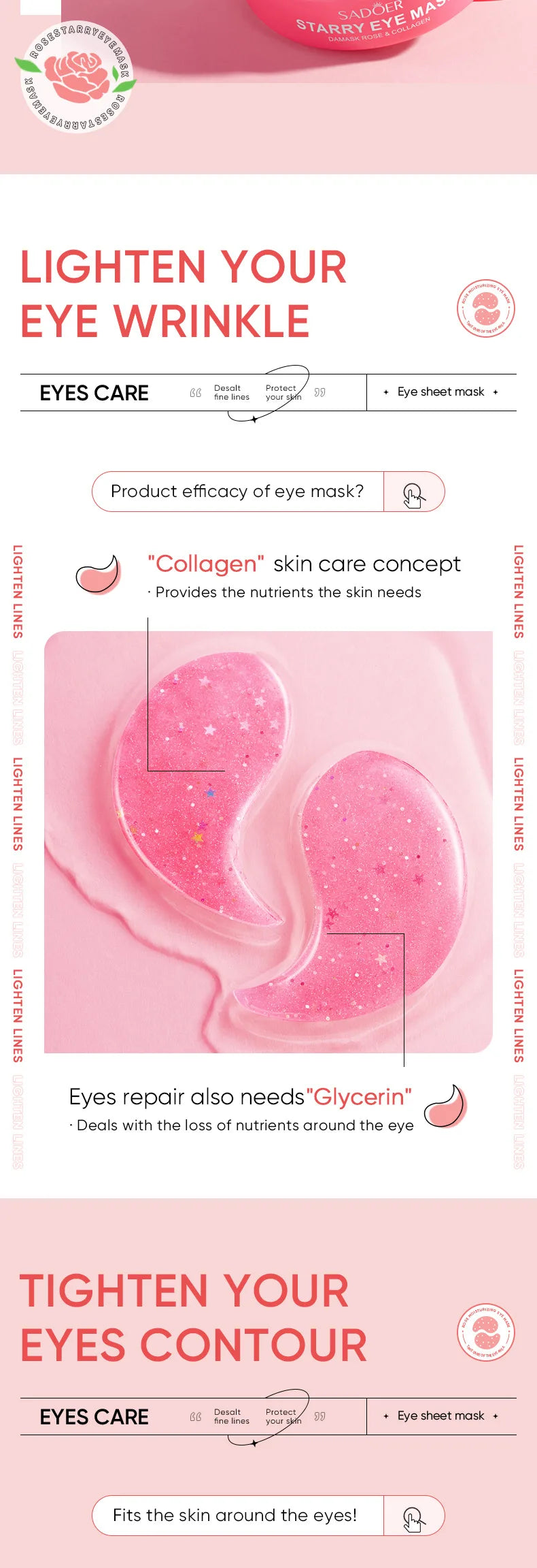 60pcs Rose Starry Collagen Eye Mask Anti Dark Circles !