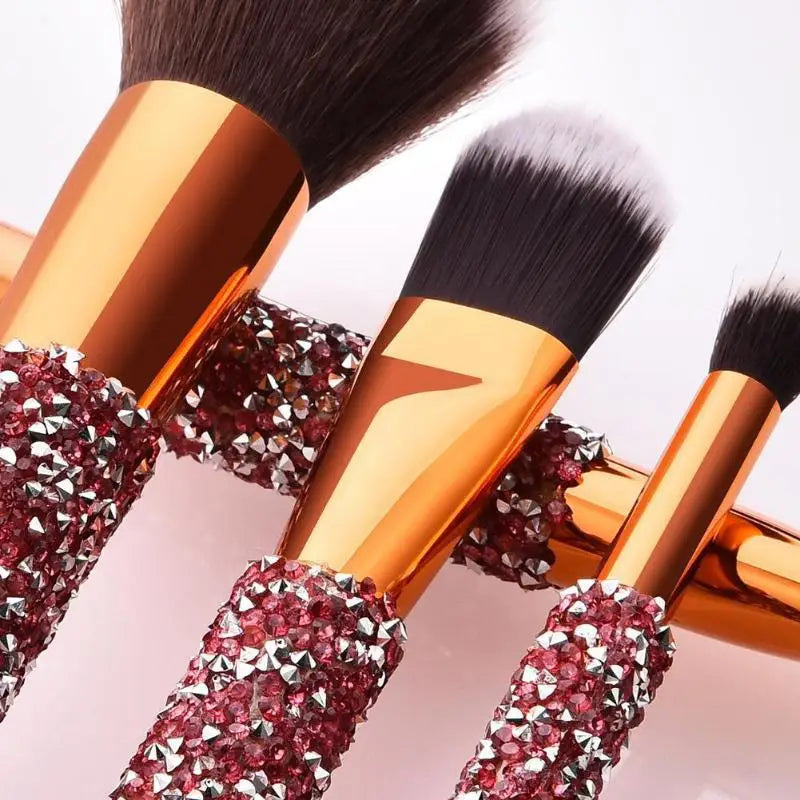 diamond studded makeup brushes set